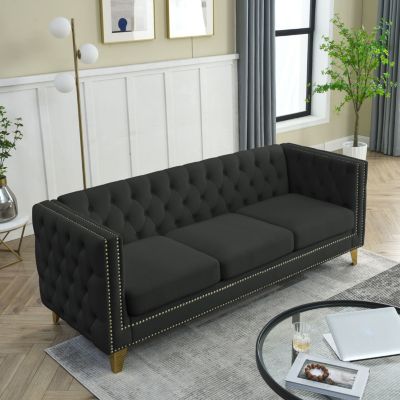 Modern Velvet Sofa Set with Button Tufted Design