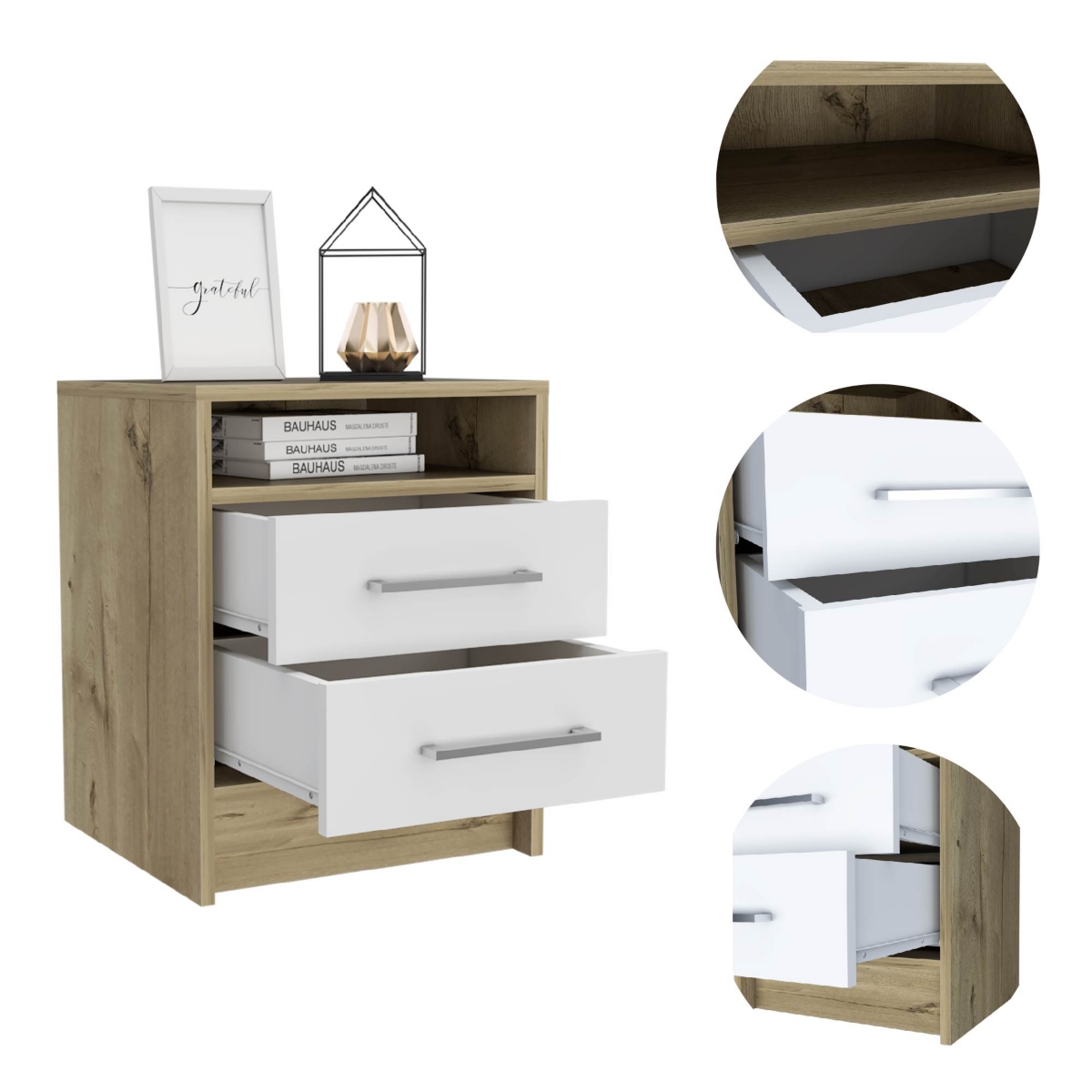Streamdale Furniture Rowley 2-Drawer 1-Shelf Rectangle Nightstand And Light Oak