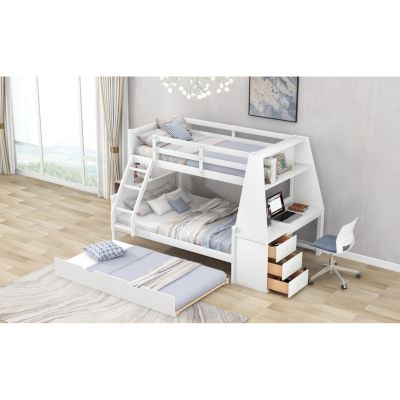 3-in-1 Bunk Bed with Desk, Trundle & Storage