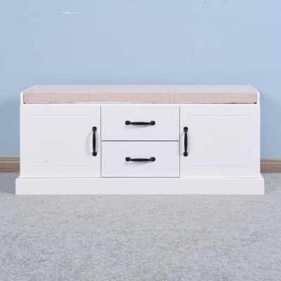 MDF Entryway Shoe Cabinet Bench with 2 Drawers and Cushion