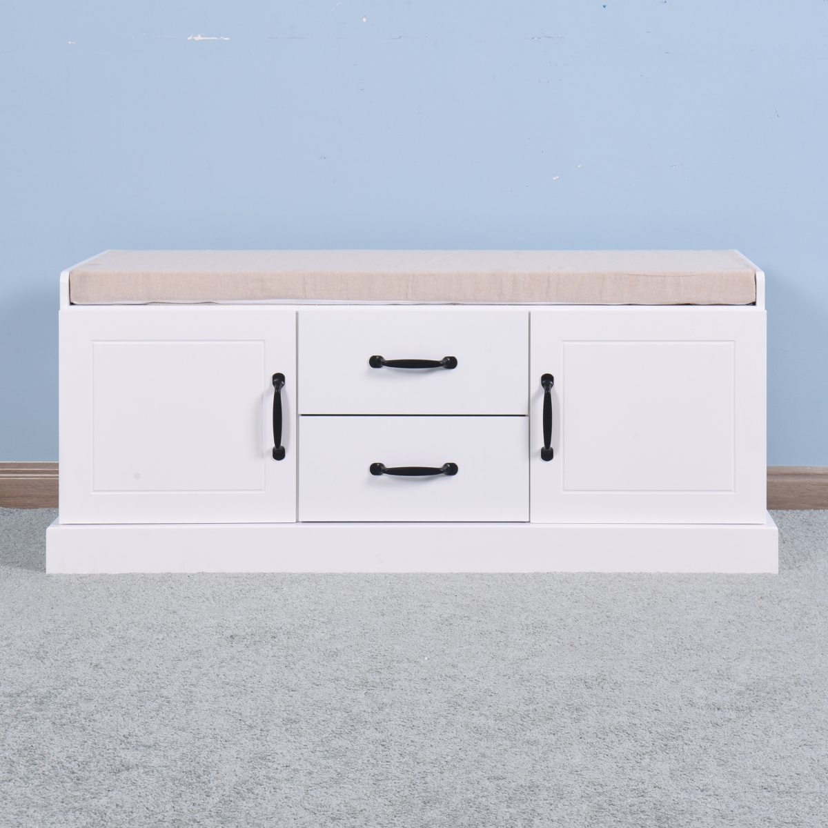 Streamdale Furniture Wooden Entryway Shoe Cabinet With 2 Drawers And 2 Doors Living Room Storage Bench WithCushion - White