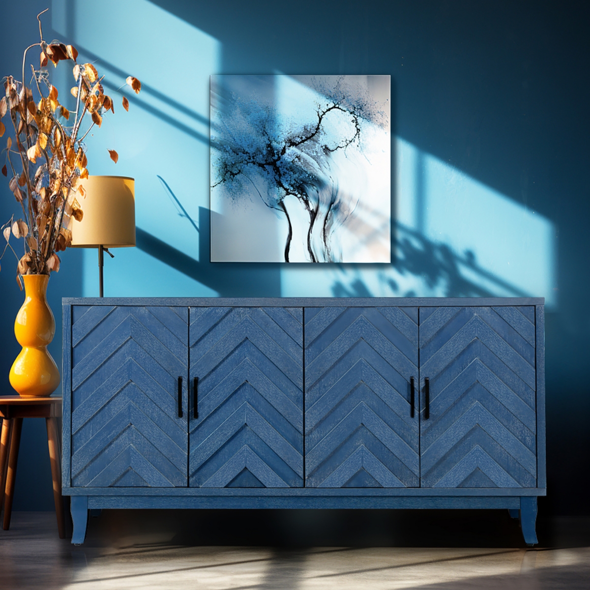 Streamdale Furniture Stronger Vintage Style Buffet Cabinet, Lacquered Accent Storage 4 Door Wooden