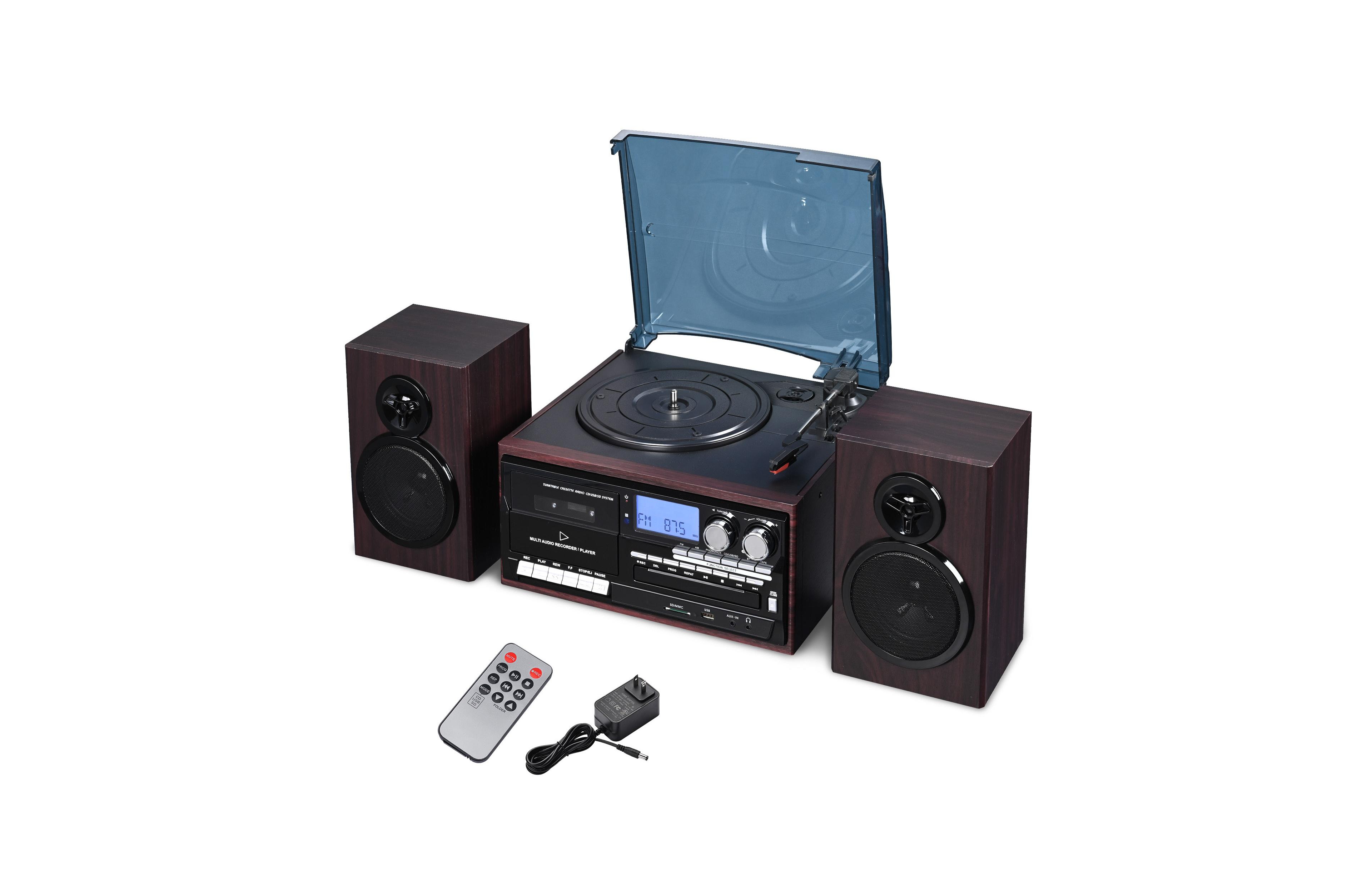 Yescom Vinyl Record Player with Speakers Turntable Bluetooth Tape Cassette Cd Player Retro
