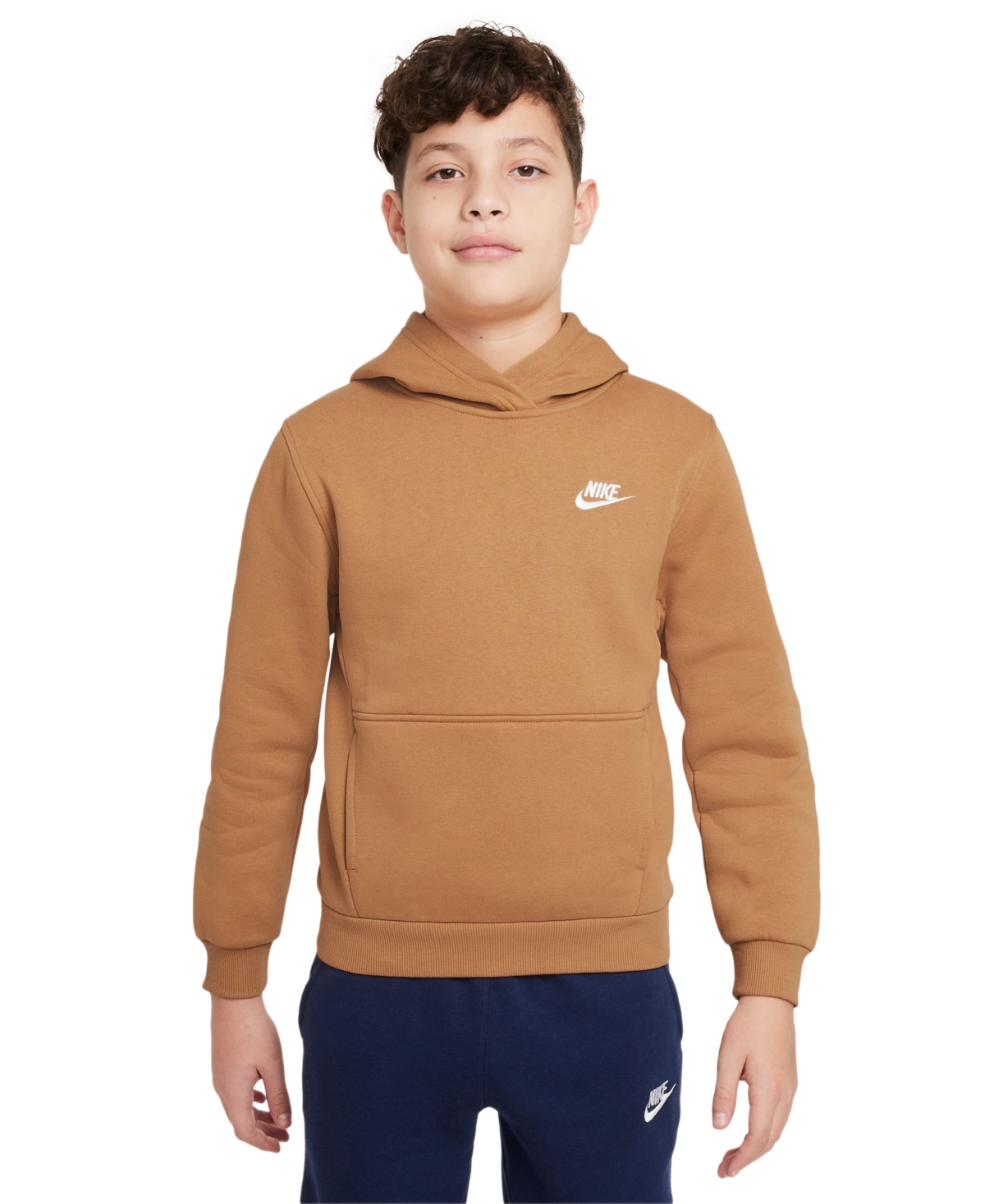 Nike Sportswear Big Kids Club Fleece Pullover Hoodie In Flax,white