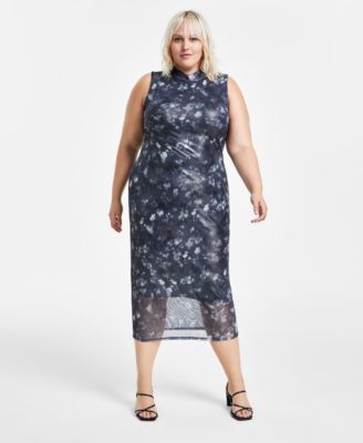 Bar III Trendy Plus Size Printed Mesh Bodycon Dress, Created for