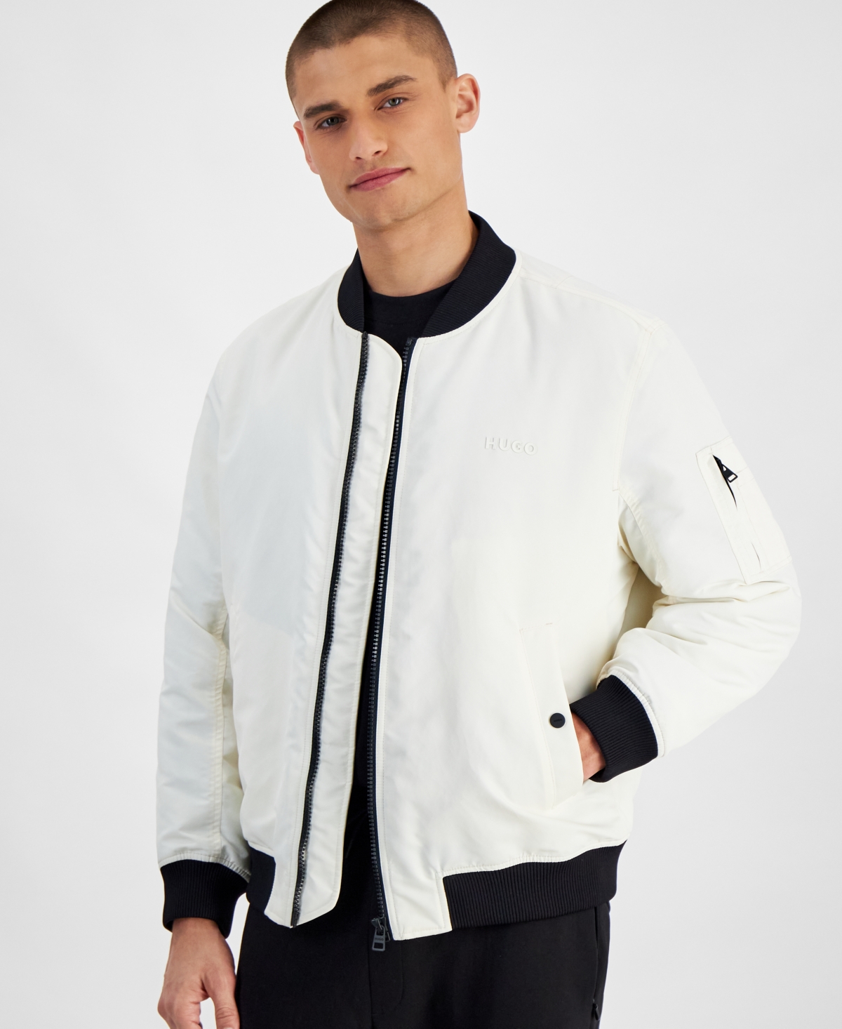 Hugo by Hugo Boss Men's Baken2435 Slim-Fit Satin Bomber Jacket