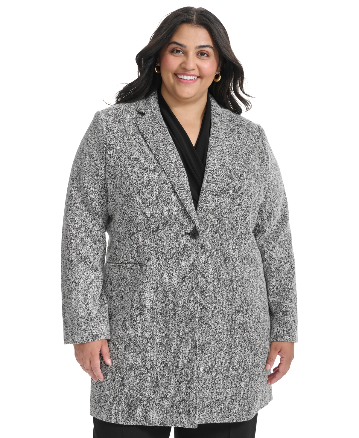 Dkny Plus Size Double D Topper Blazer In Black,white