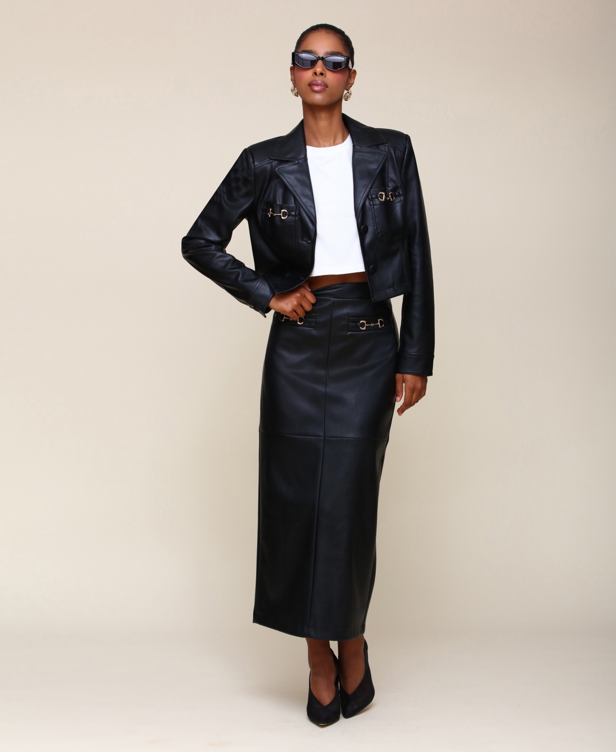 Avec Les Filles Women's Equestrian-Detail Faux-Leather Maxi Skirt