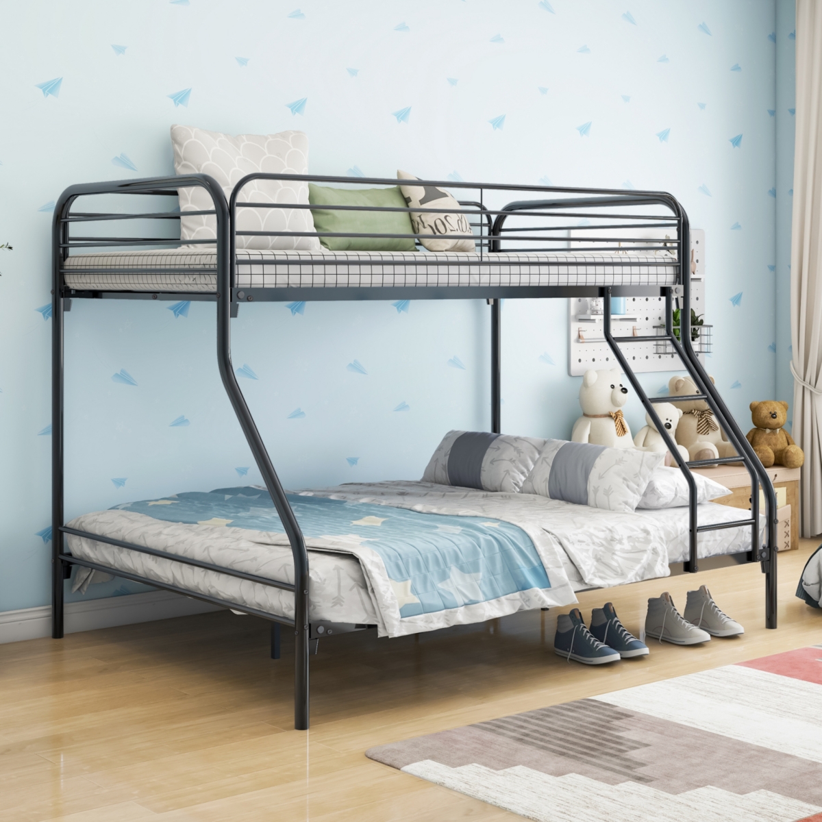 Streamdale Furniture Heavy Duty Twin-Over-Full Metal Bunk Bed, Easy Assembly With Enhanced Upper-Level Guardrail, Black