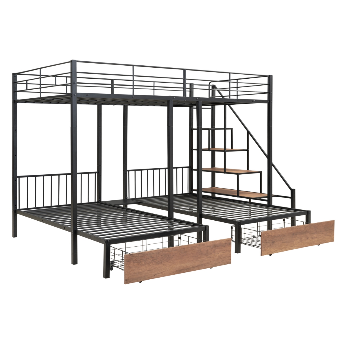 Streamdale Furniture Full Over Twin-Twin Triple Bunk Bed With Drawers And Staircase