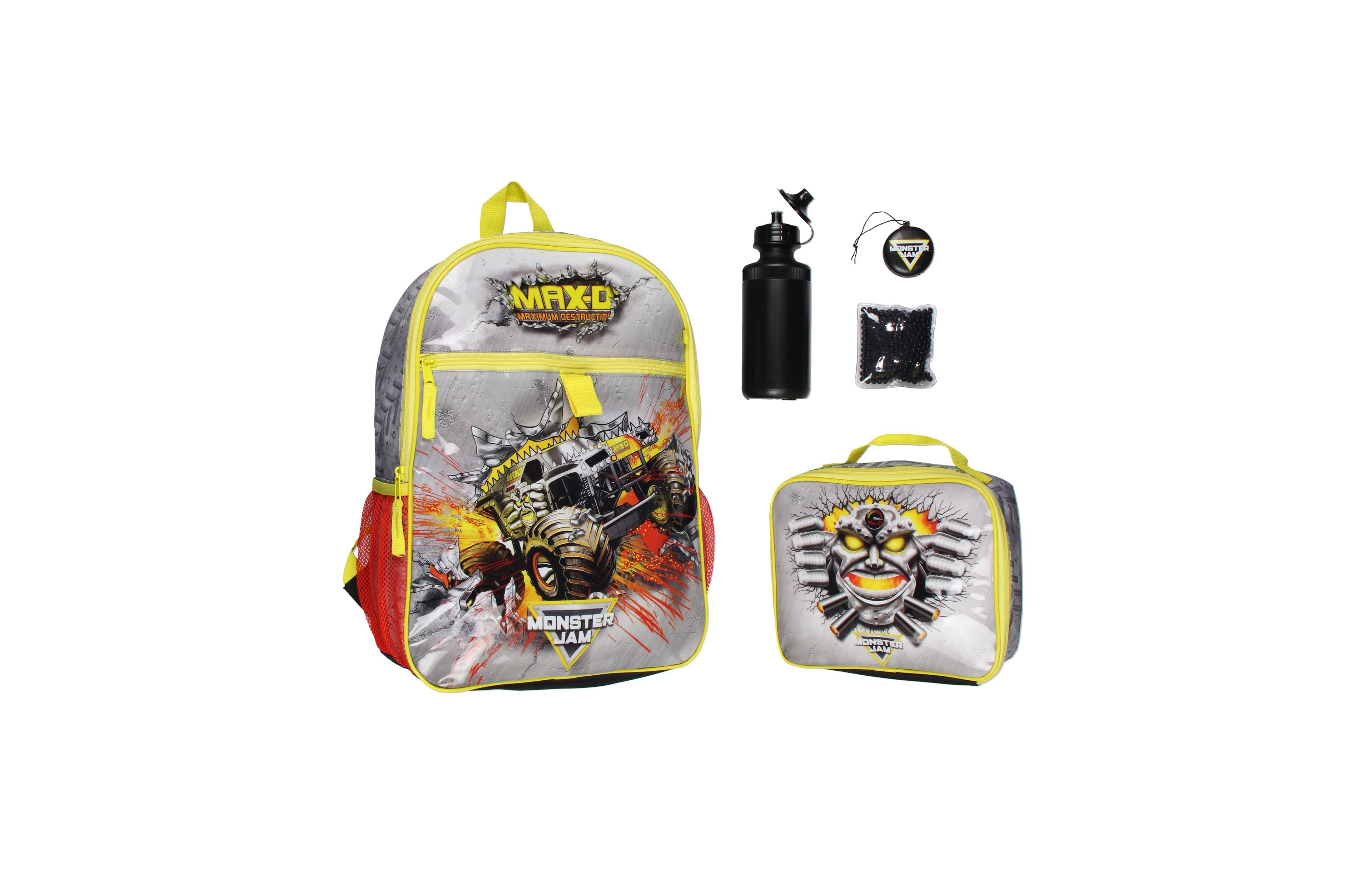 Monster Jam Max-d Monster Truck 5 Pc Backpack Lunch Box Water Bottle Icepack Charm