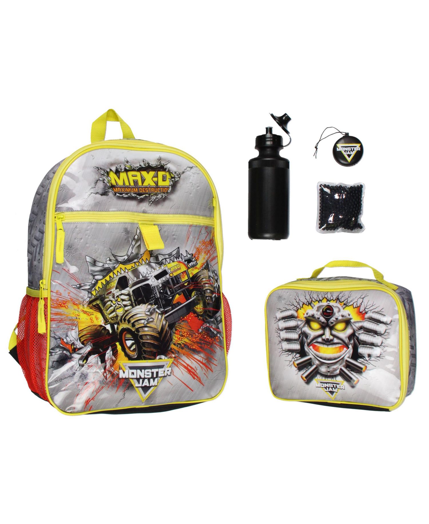 MAX-D Monster Truck 5 PC Backpack Lunch Box Water Bottle Icepack Charm 16"