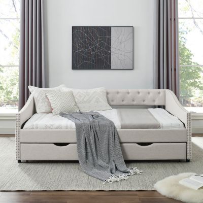 Streamdale Upholstered Daybed with Drawers, Button Back & Copper Nail Arms
