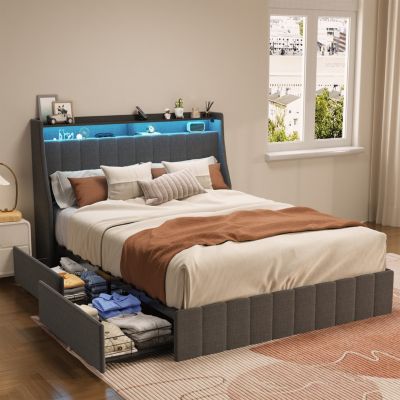 Streamdale Full Size Bed Frame with LED and Storage Drawers