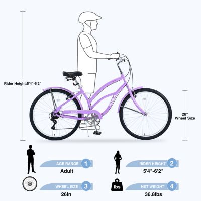 Streamdale 7 Speed Bicycles, Multiple Colors 26"Inch Beach Cruiser Bike