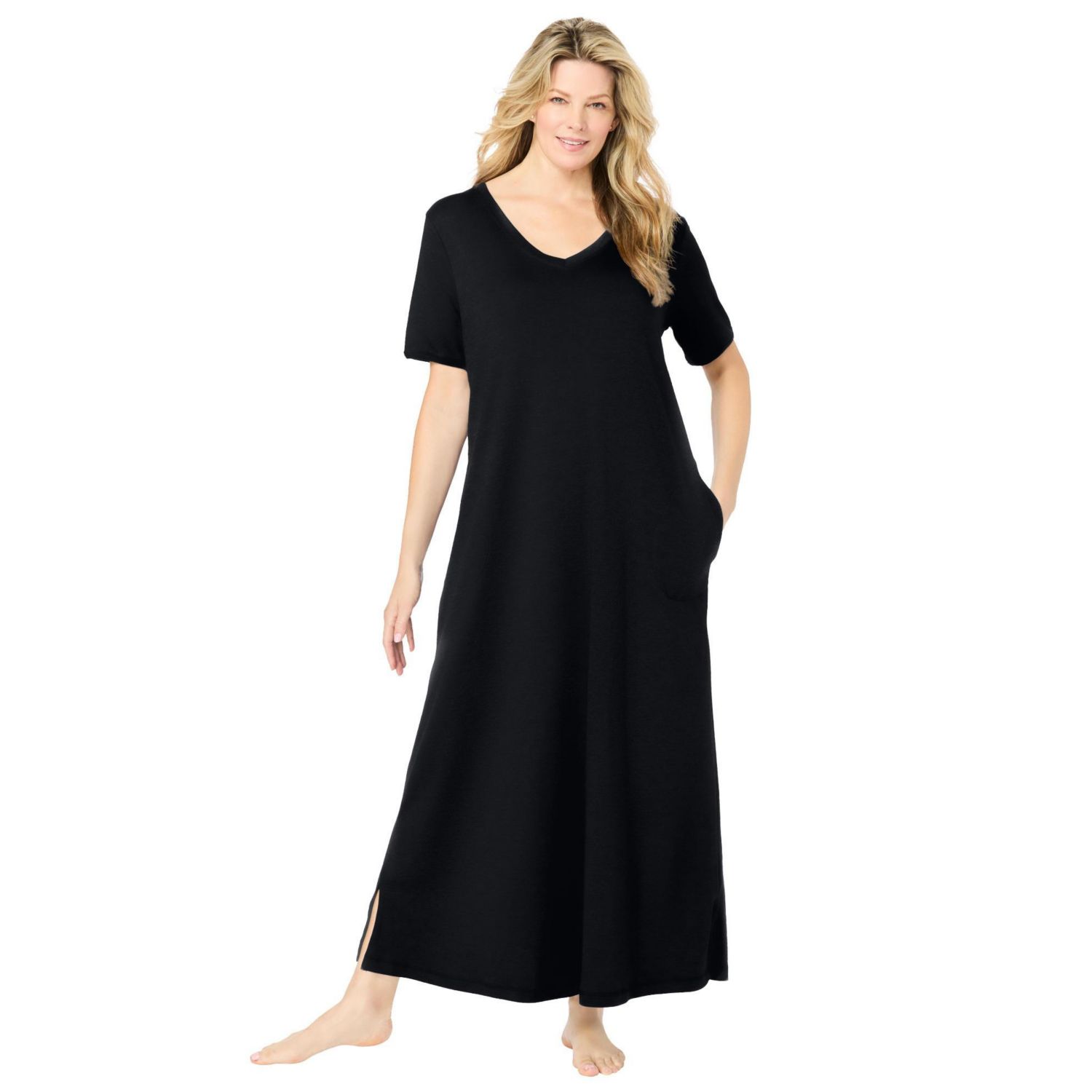 Women's Dreams and Co. V-Neck Short Sleeve Maxi T-Shirt Lounger