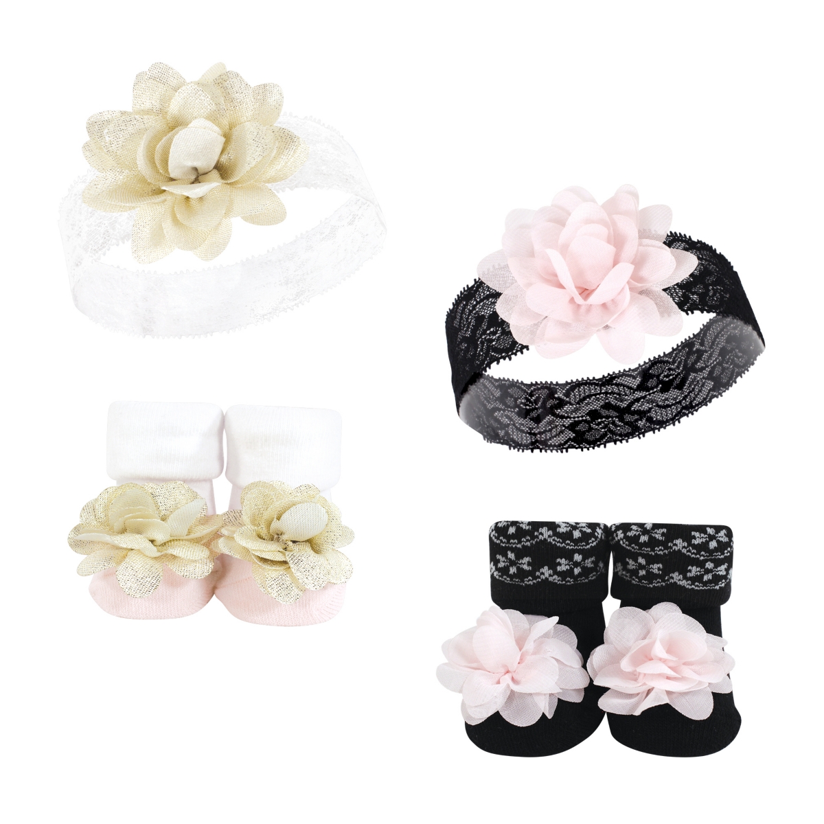 Hudson Baby Baby Girls 8Pc Headband and Socks Set, Months - Lace flower