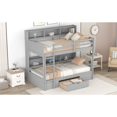 Streamdale Twin Bunk Bed with Shelves and Drawer