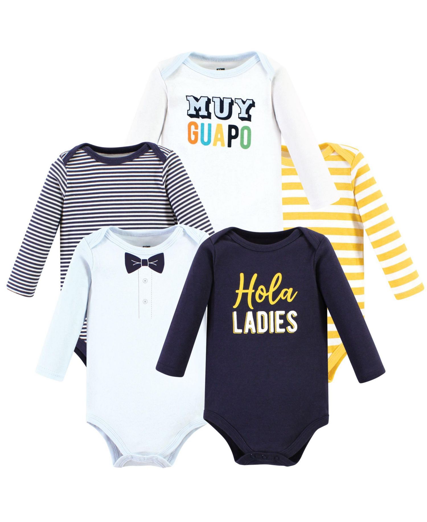 Baby Boys Five-Piece Collection of Long-Sleeve Cotton Bodysuits