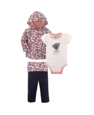 Yoga Sprout Baby Girls Cotton Hoodie, Bodysuit or Tee Top, and Pant - Fresh baby