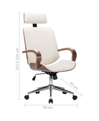 Swivel Office Chair with Headrest Cream Faux Leather and Bentwood
