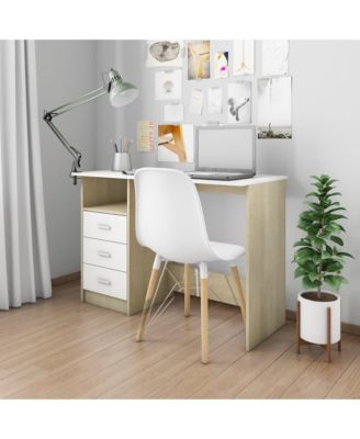 Desk with Drawers White and Sonoma Oak 43.3"x19.7"x29.9" Engineered Wood