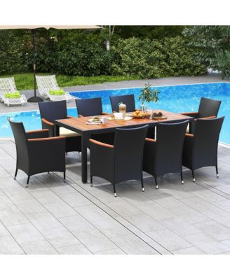 9 PCS Patio Dining Set for 8 Large Conversation Set w/ Umbrella Hole Seat Cushion