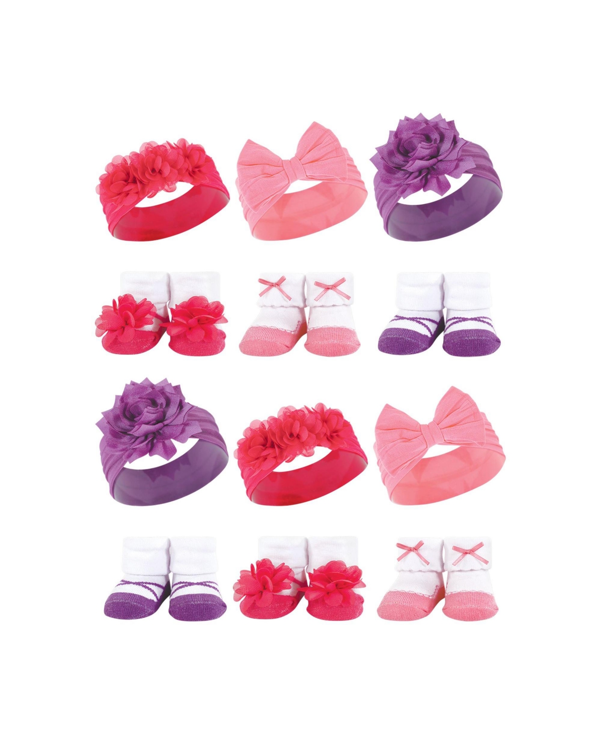 Hudson Baby Girls Soft Headband and Socks Giftset 12Pc