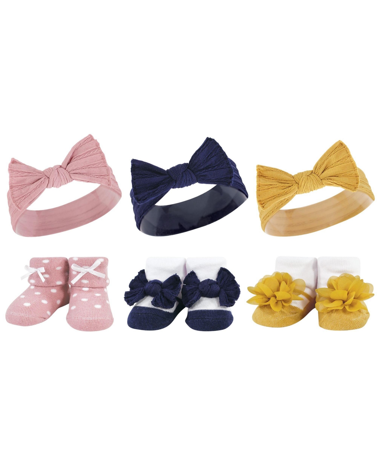 Hudson Baby Infant Girl 12Pc Headband and Socks Giftset, One Size - Burgundy teal blush navy