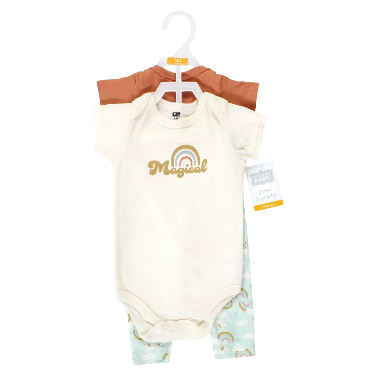 Hudson Baby Baby Girls Cotton Bodysuit and Pant Set,- Magical rainbow short sleeve