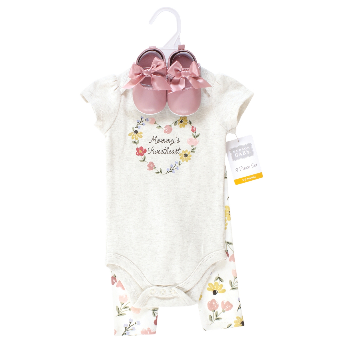 Hudson Baby Baby Girls Cotton Bodysuit, Pant and Shoe Set,- Soft painted floral