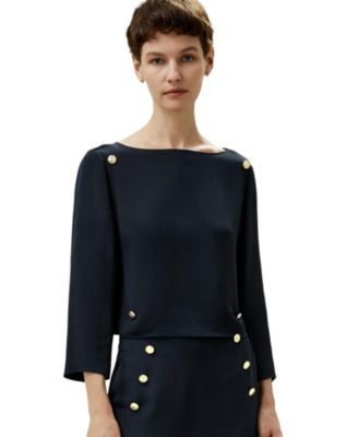 Women's Dubrovnik 3/4 Sleeved Silk Top With Button Accents