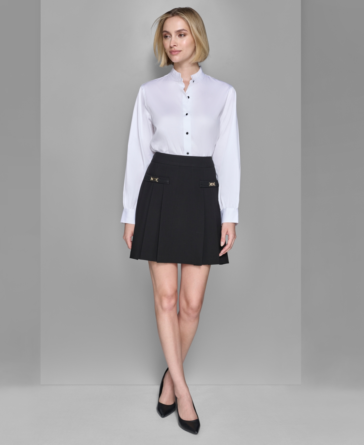 Karl Lagerfeld Paris Women's Pleated Buckle-Detail Mini Skirt