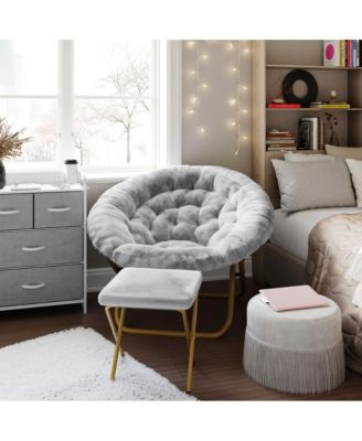 EMMA + OLIVER Oversize Steel Aruna Folding Saucer Moon Chair and Ottoman