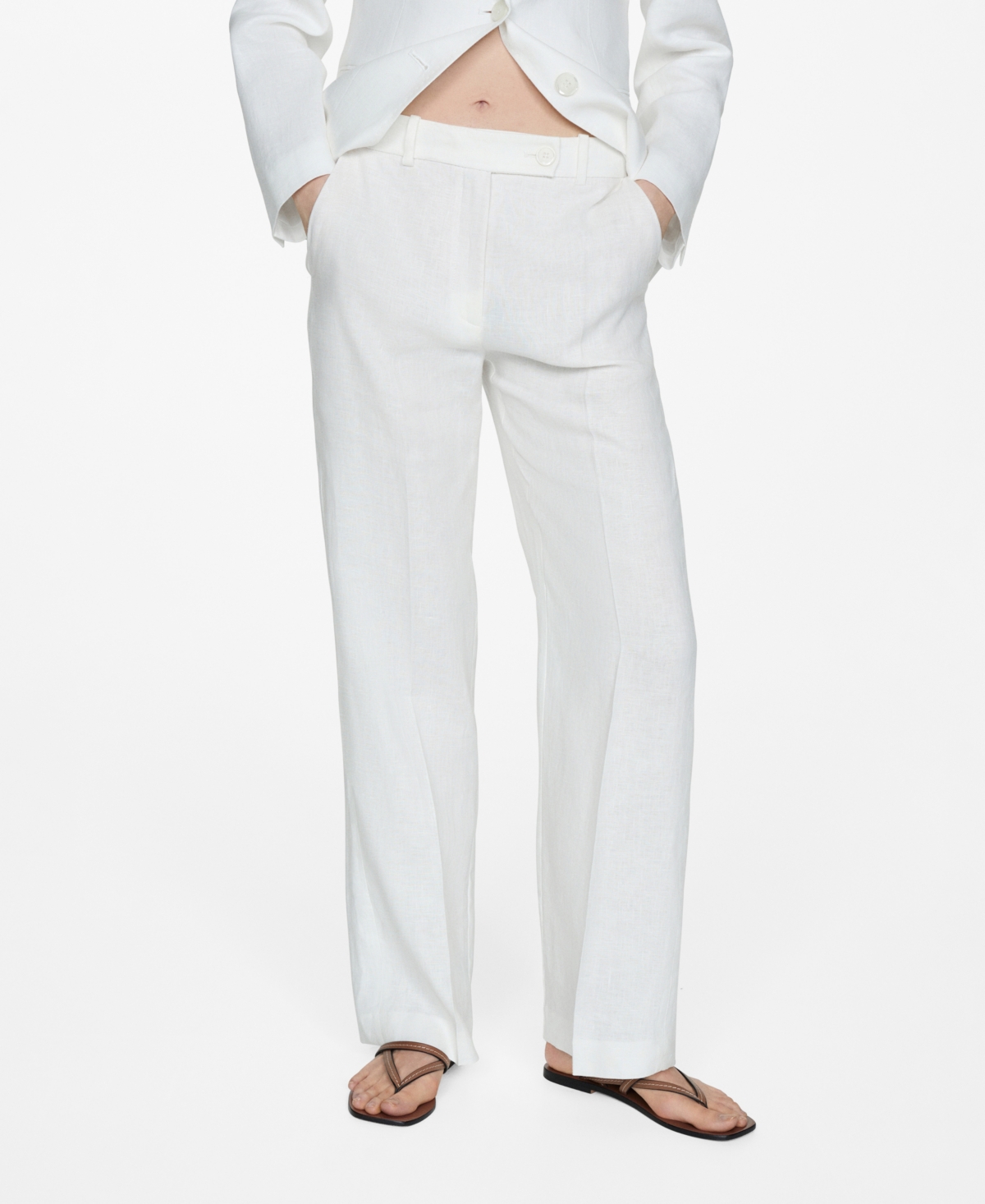 Women's 100% Linen Suit Trousers - White