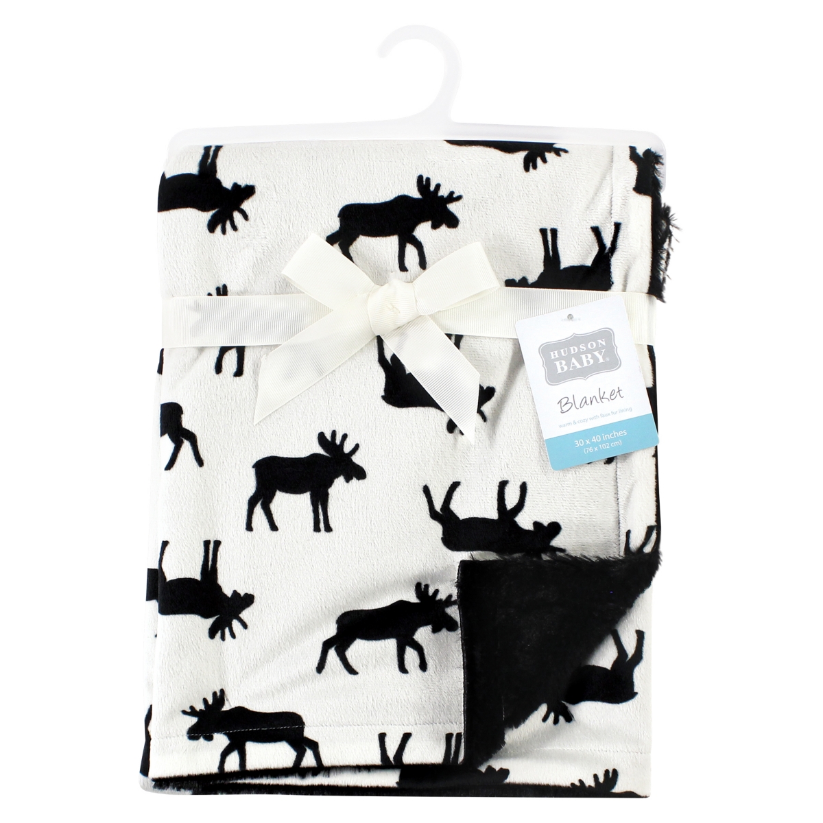 Hudson Baby Infant Boy Plush Blanket with Furry Binding and Back, One Size - Moose