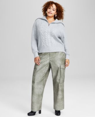 Now This Trendy Plus Size Zip Collar Sweater Faux Leather Cargo Pants Created For Macys