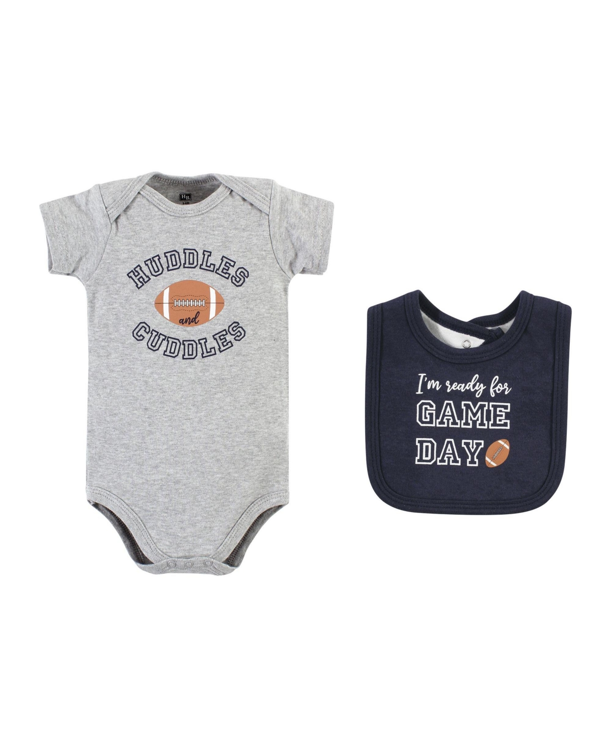 Hudson Baby Baby Boys Cotton Sleep and Play, Bodysuit and Bandana Bib Set,- Football huddles