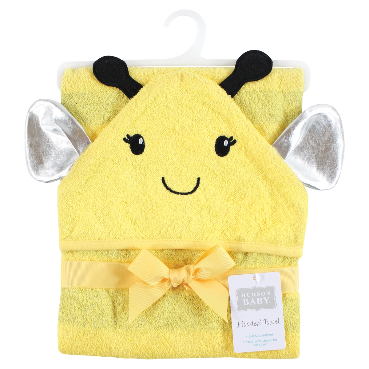 Hudson Baby Unisex Baby Cotton Animal Face Hooded Towel, One Size - Yellow bee