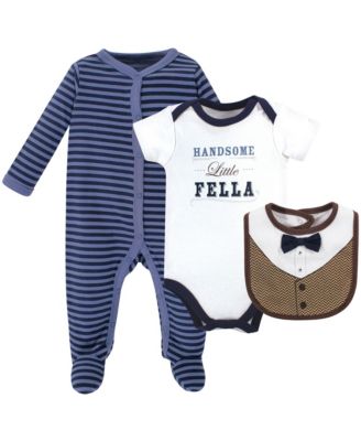 Little Treasure Baby Boys Treasure Sleep and Play Bodysuit and Bib - Handsome fella 22$