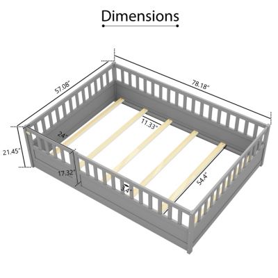Montessori Wooden Floor Bed with Security Barrier