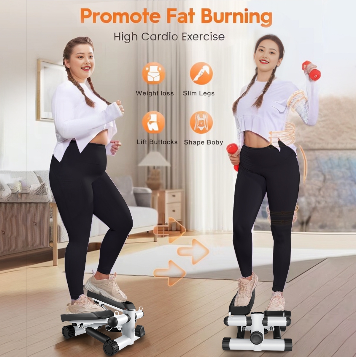 Streamdale Furniture Silent Stair Stepper for Fat Burning and Leg Toning - White+black