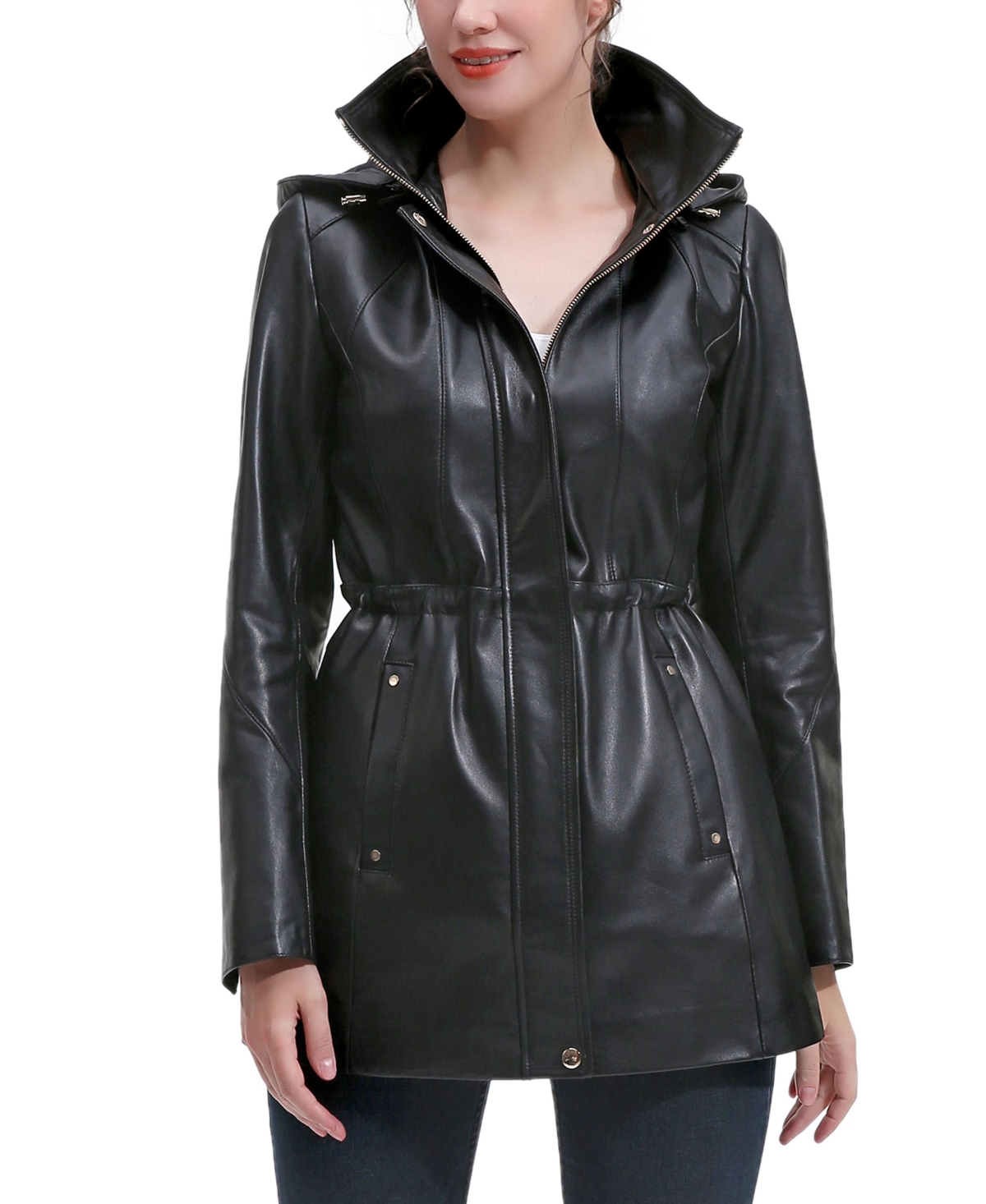 Women's Elena Leather Parka Coat - Black