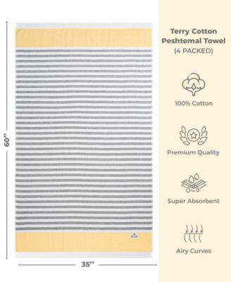 Peshtemal 100% Turkish Cotton 4-Pack Beach Towels, 35" x 60" 