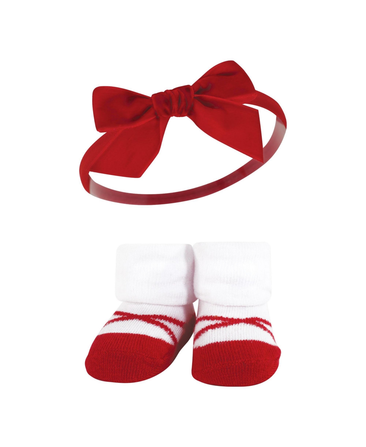 Hudson Baby Baby Girls Headband and Socks Giftset, One - Dark red blue