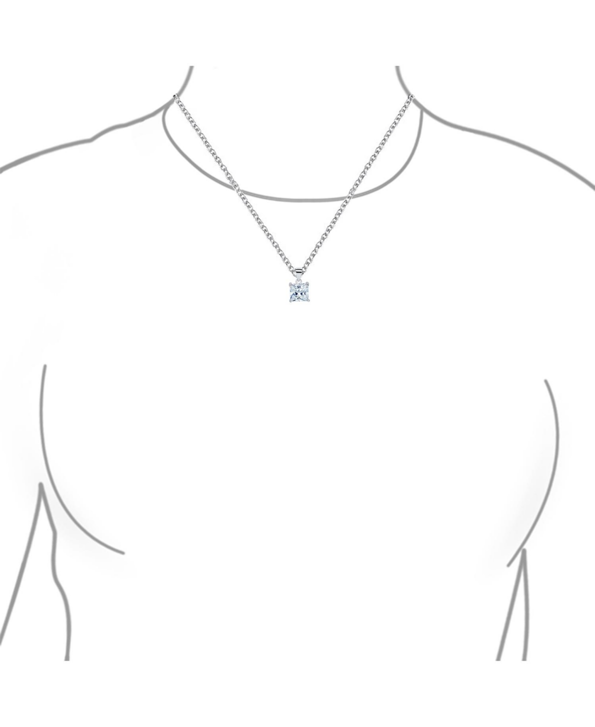 Bling Jewelry Classic Dainty 4 Prong Set 1.25 Ct Solitaire Square Princess CutCubic Zirconia Cz Pendant Necklace For Women Sterling Silver - Cl