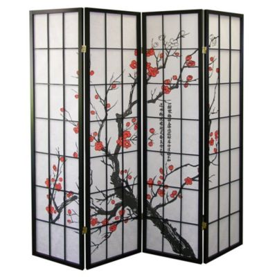 Japanese 4-Panel Screen Room Divider, Plum Blossom