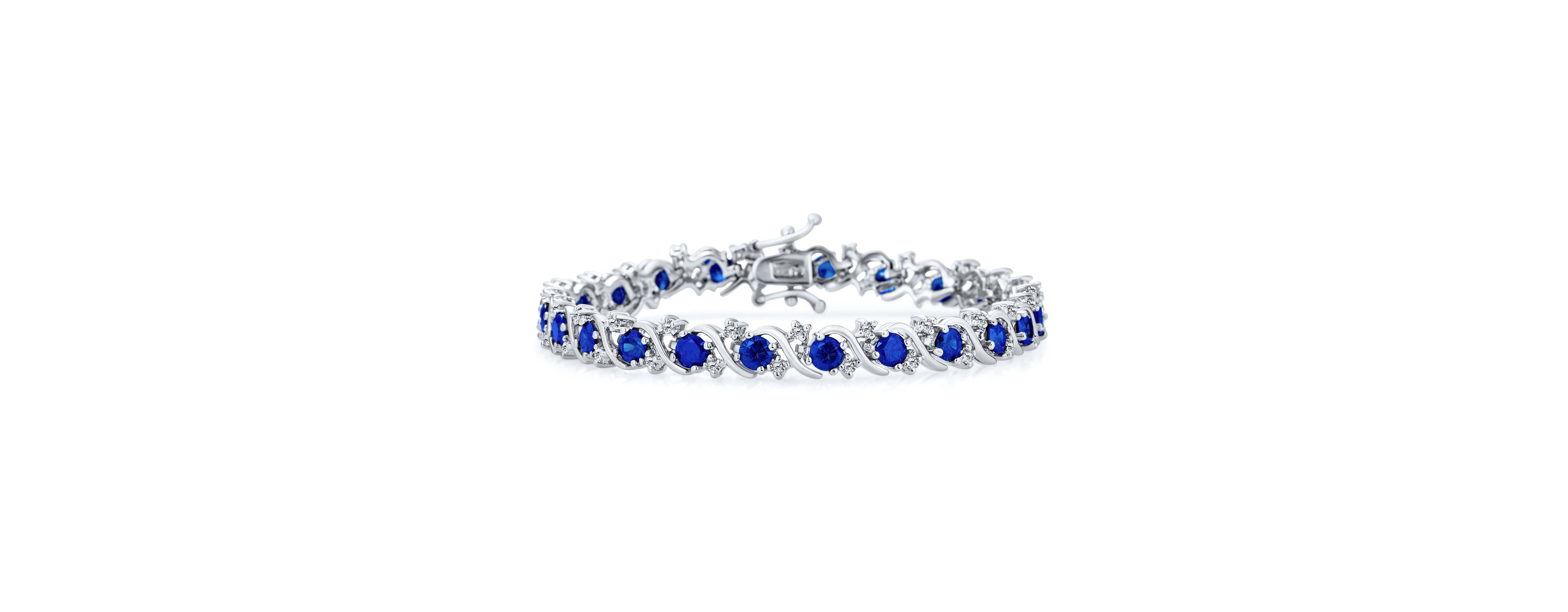 Bling Jewelry Fancy Solitaire Blue Sapphire Cz Wave Tennis Bracelet Silver Plated 7 Inch
