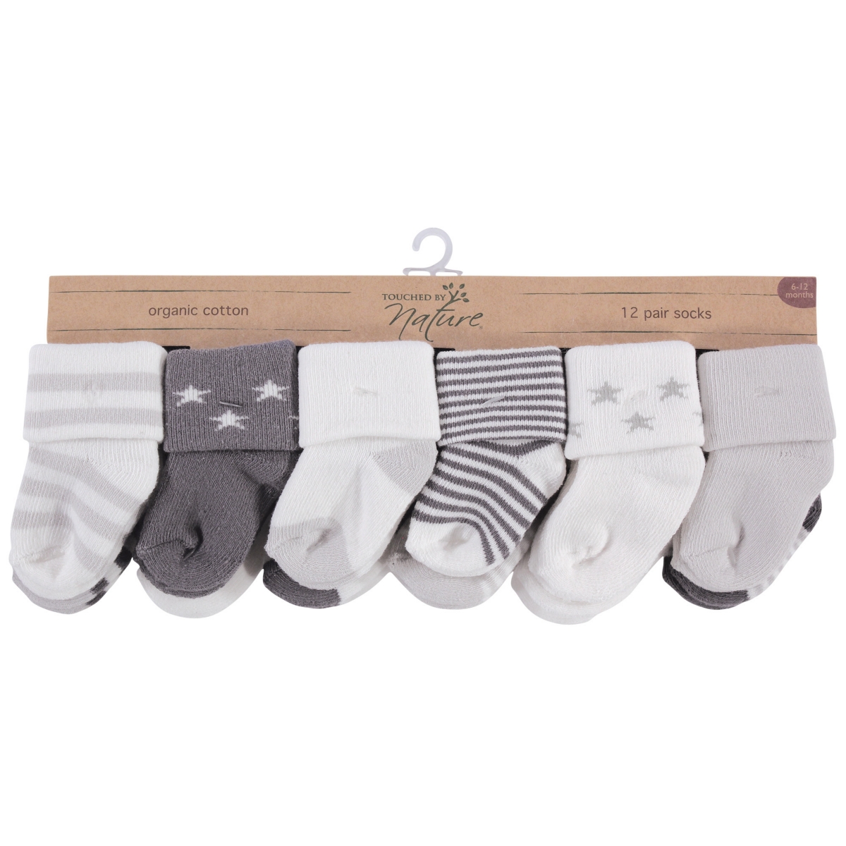 Touched by Nature Baby Boys Baby Unisex Organic Cotton Socks,- Gray charcoal stars