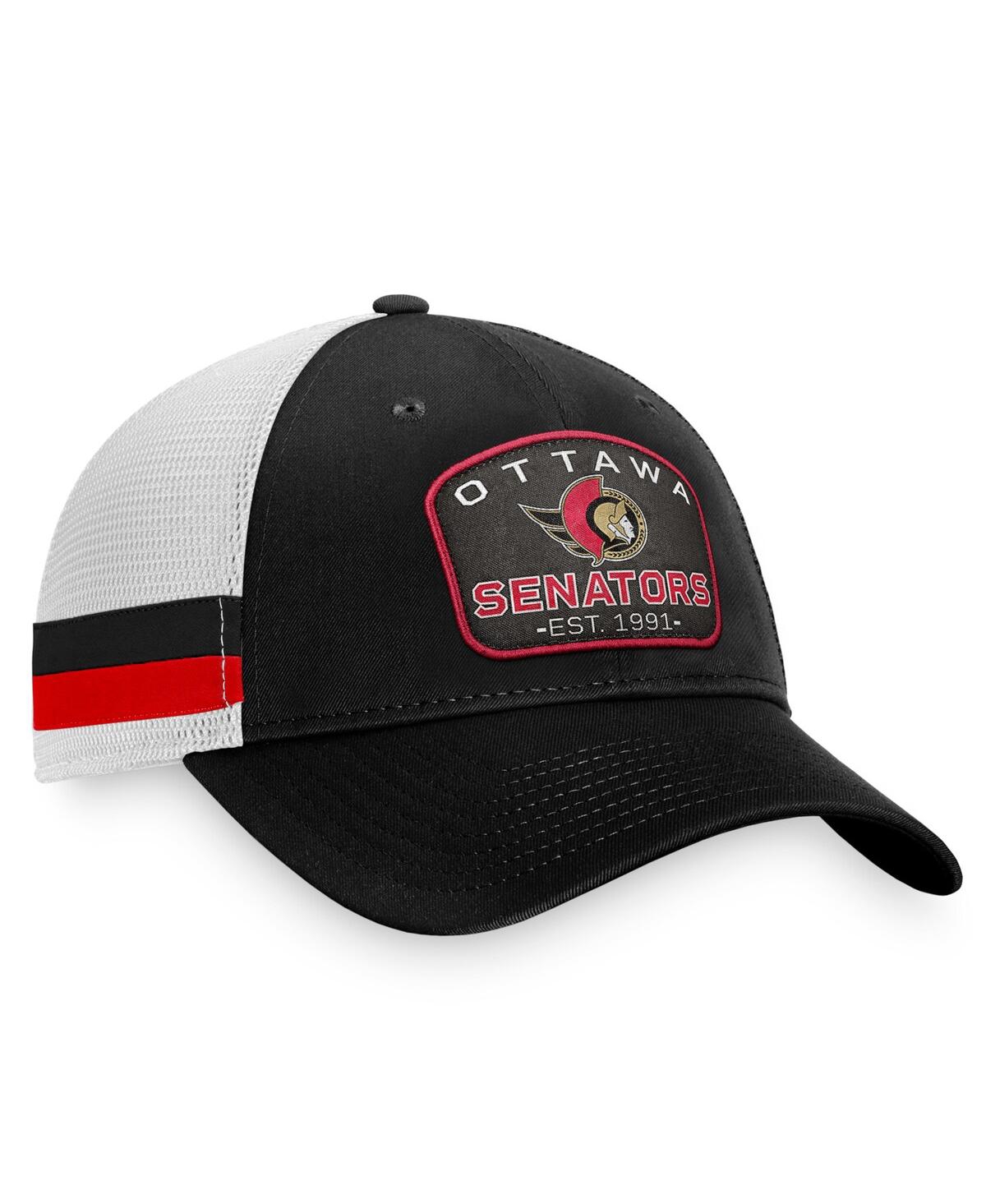 Fanatics Men'sWhite Ottawa Senators Fundamental Striped Trucker Adjustable Hat - Black, White